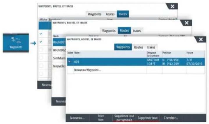 SIMRAD NSS evo3S - Boîtes de dialogue Waypoints, Routes et Traces - 1