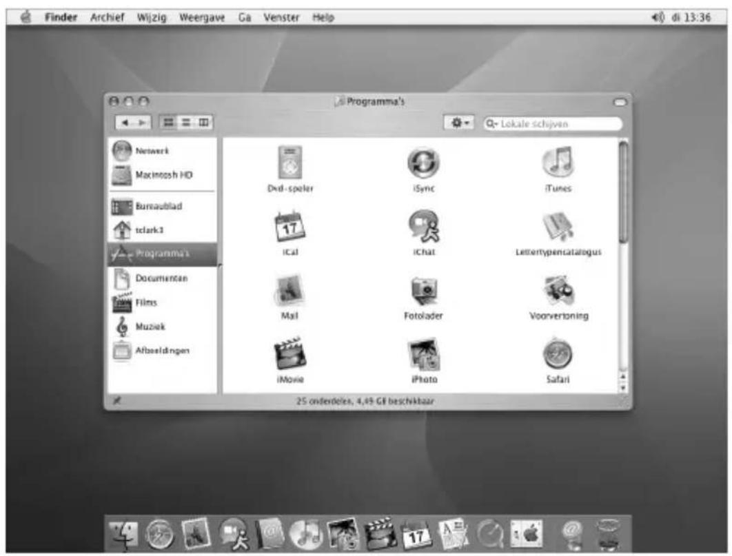 Finder Archief Wijzig Weergave Ga Venster Help di 13:36 Programma's Lokale schijven Dwi-speler iSync iTunes 17 iCal iChat Lettertypencatalogus Mail Fotolader Voorvertoning iMovie iPhoto Safari 2S onderdeles, 4,49 GF beschikbaar