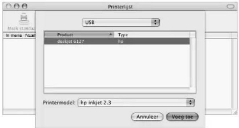 Printerlijst USB Product Type deskjet 6127 hp Printermodel: hp inkjet 2.3 Annuleer Voeg toe