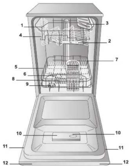 Labeled diagram of an open refrigerator interior with numbered parts for identification