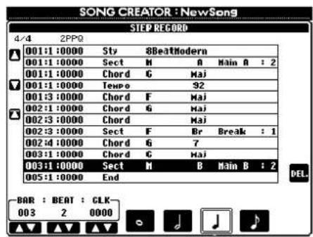 YAMAHA PSRA1000 - Appuyez sur la touche MAIN [B] pour spécifier la section et saisissez les accords indiqués à droite. - 2