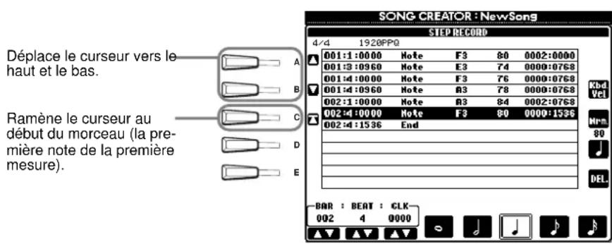 YAMAHA PSRA1000 - Sélectionnez tout d'abord la voix de votre choix. Pour saisir la note, spécifiez d'abord la longueur et le volume sonore dans cet écran, puis saisissez la hauteur en jouant la note au clavier. - 1