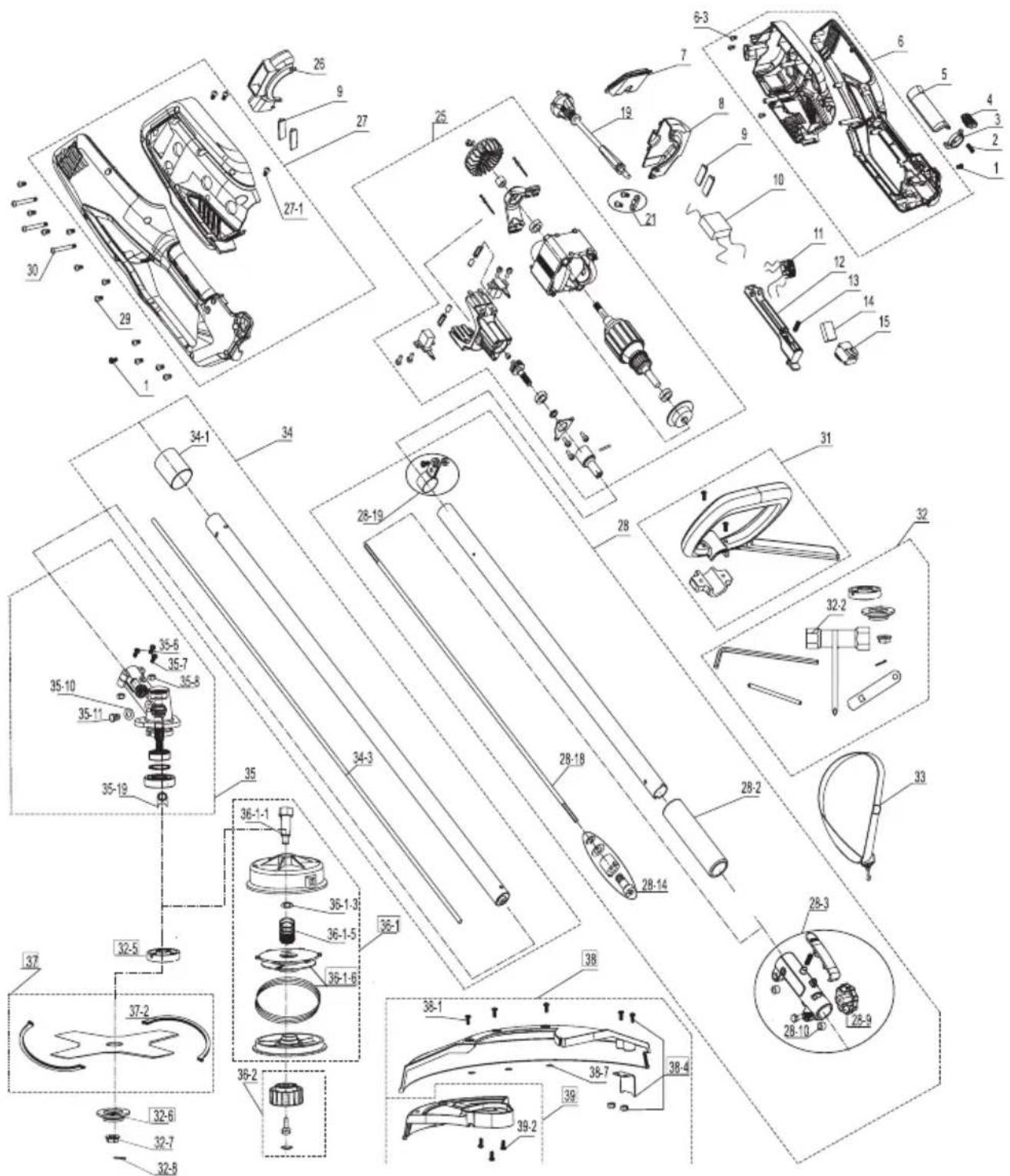 Exploded view diagram of a car body assembly with numbered parts and exploded views