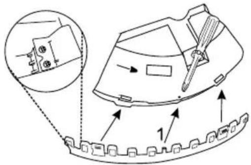 Technical diagram showing a mechanical assembly with labeled parts and an inset detail view of a component.