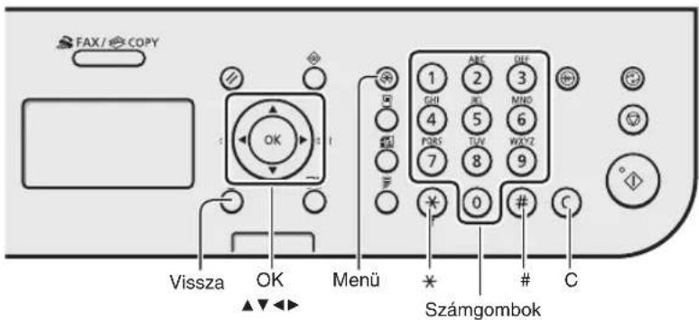 CANON iSensys FAXL410 - Navigálas a menüben és a szövegebviteli mod megadása - 1