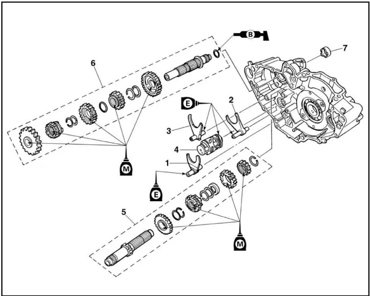 YAMAHA WR426F (2000) - TRANSMISSION, SHIFT CAM AND SHIFT FORK - 1