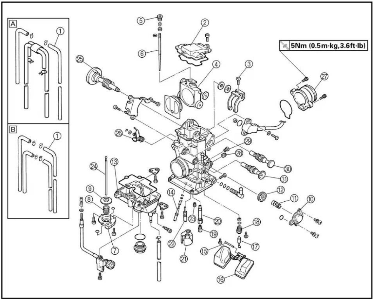 YAMAHA WR426F (2000) - CARBURETOR DISASSEMBLY - 1