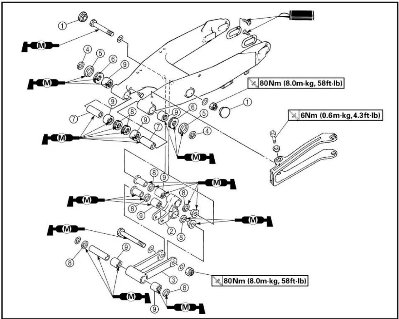 YAMAHA WR426F (2000) - SWINGARM DISASSEMBLY - 1