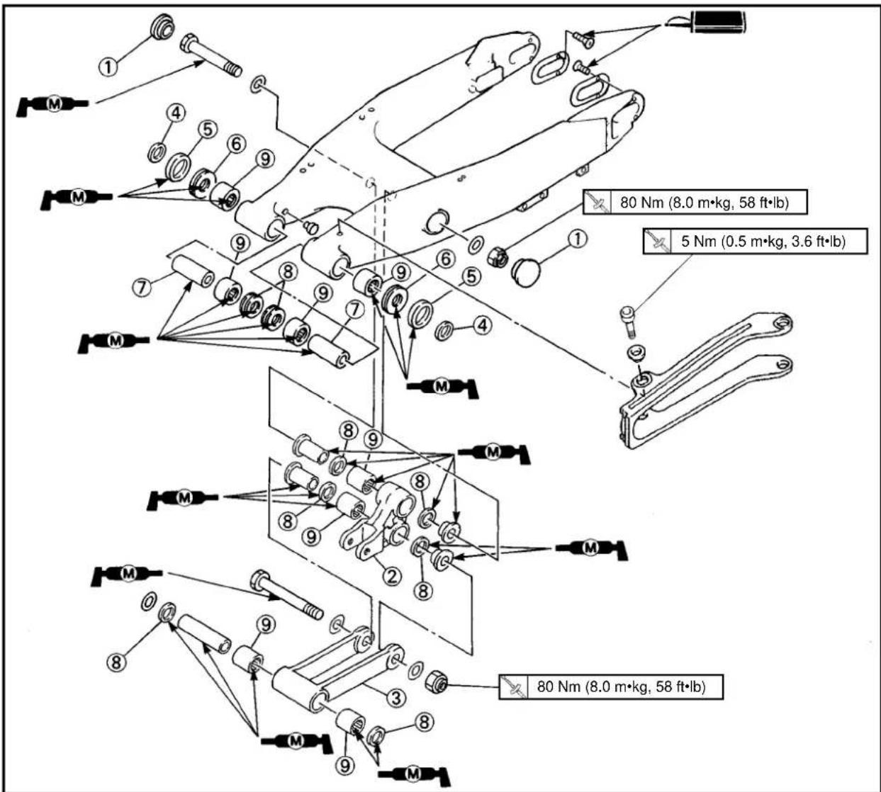 YAMAHA YZ125 (2000) - SWINGARM DISASSEMBLY - 1