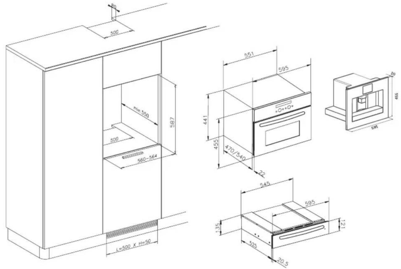 KITCHENAID KSDX 1410 - Encastrement de l'appareil (selon le modele) - 1
