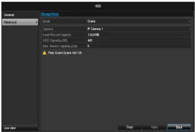 ABUS TVVR36100 - HDD settings of the cameras - 1