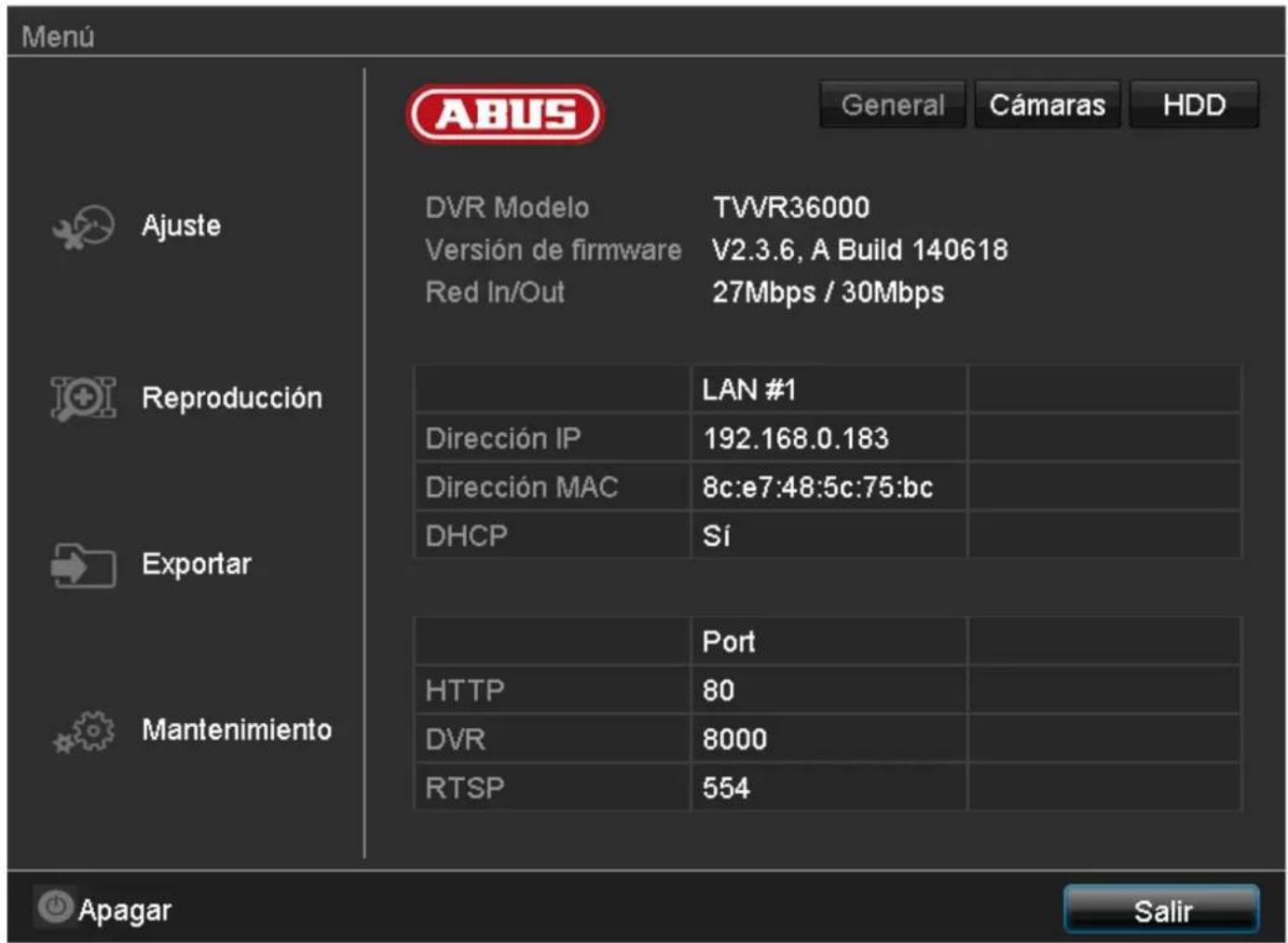 ABUS TVVR36100 - Vista general de menús - 1
