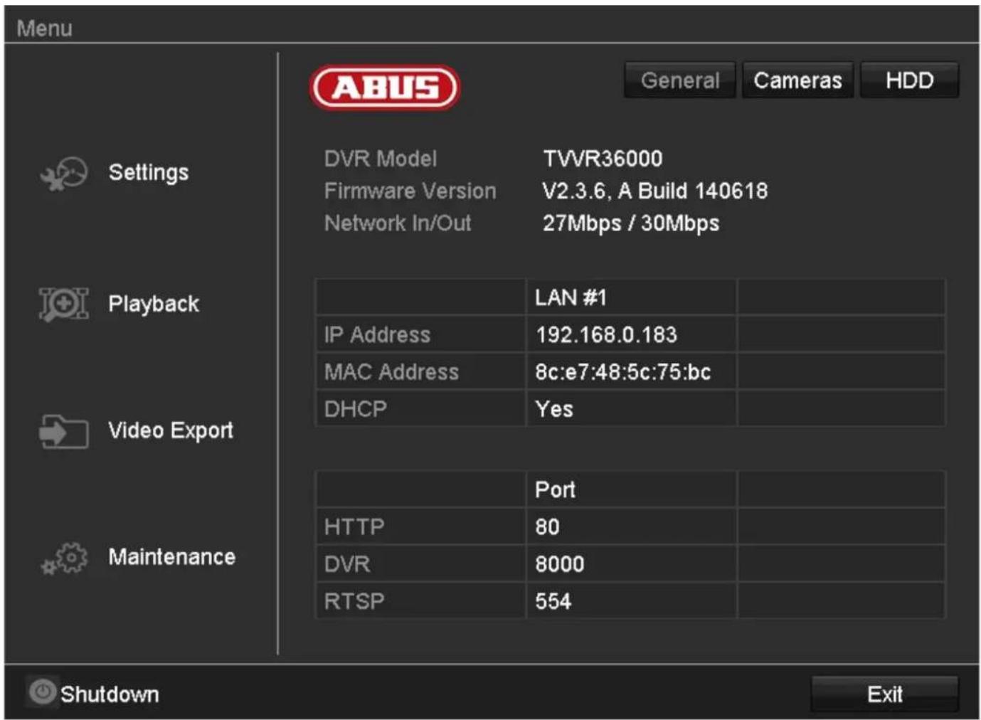 ABUS TVVR36100 - Menu overview - 1