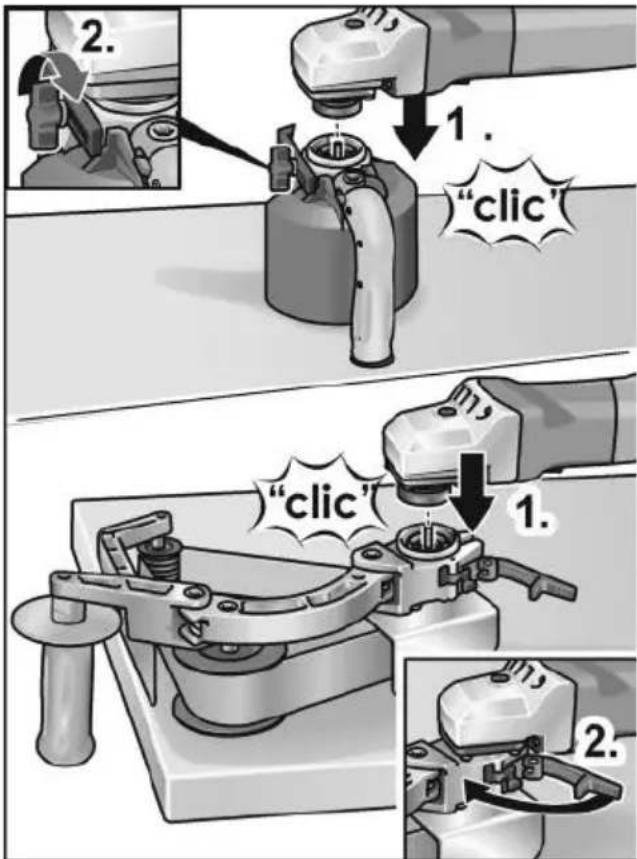 Flex BSE 143 100 Set - Montere forsatseneiśćna na tylne czȩc przy.§ćzznika suwakowyego.



Legg ønsket forsats på en plan arbeidsflate, med hurtigkoblingen vendt opp. 
Apne spennspaken paforsatsen. - 1