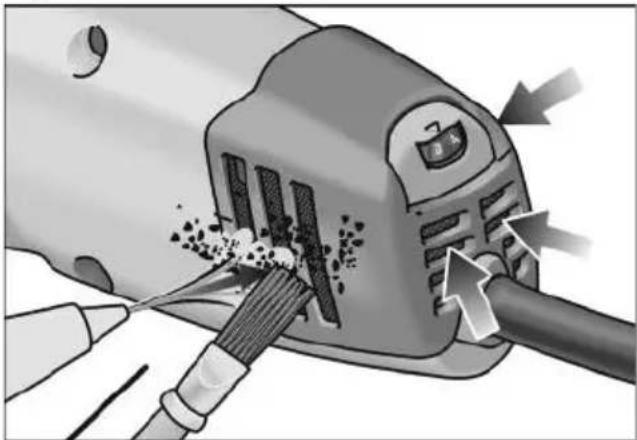 Flex BSE 143 100 Set - Cistenie ochranného protiprachového krytult detailielt eemalehuppamist ja kinnikiilumist.

Pöörlev tarvik kiilub nurkades, teravatel servadel ja pörkumisel kergesti kinni.

Tagajäreks on kontrolli kaotamine voi tagasilögi teke.

- Arge kasutage ketiga voi hammastega saelehte.

Nende tarvikute kasutamisel tekib sage-damini tagasilook voi kontrolli kaotamine seadme üle. - 1