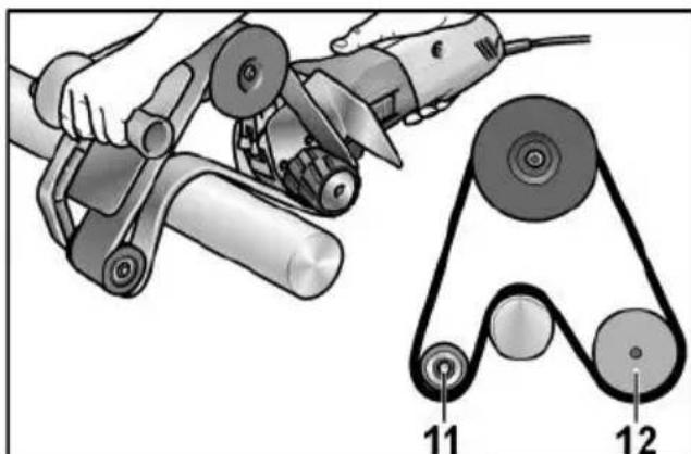 Flex BSE 143 100 Set - WSKAZOWKAna colturilor, muchilor ascutite, etc. Impiedicati ricoaarea accesoriului de pe piesa de lucru si blocarea acestuia. Accesoriul aflat in miscare de roataie are tendinta sa se blocheze in colturi, pe muchi ascutite sauc cand ricoseazain urma izbirii. Aceasta duce la pierderea controlului sau la recul.   
- Nu folosiţi pânze de ferăstrău pentru lemn sau pânze dințate. Asemenea dispositive de lucru provoacă frecvent recul sau duc la pierderea controlului asupra sculei electrice. - 1