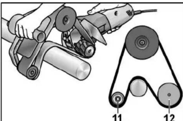 Flex BRE 143 125 Set - WSKAZOWKA apropierea materialelor inflamabile. Scanteile pot duce la aprinderea acestor materiaie.

- Nu folosiţi accesori i care necessitate agenti de răcire lichizi. Folosirea apei sau a alteriagenti de răcire lichizi poate duce laelectrocutare.

Recul si averismente corespunzatoare Reculul estre reactia brusca aparutla agatarea sau blocarea unui accesoriu care se roteste, cum ar fi un disc de slefuit, un disc abraziv, o perie de sarma, etc. Agatarea sau blocarea duce la oprirea brusca a accesoriului care se roteste. Aceasta face, ca scula electrica necontrolata sa fie accelerata in punctul de blocare, in sens contrar directiei de rotaite a accesoriului. Daca, de exemplu, un disc de slefuit se agata sau se blocheazà in piesa de lucru, marginea discului de slefuit care penetrreză direct piesa de lucru se poate agata in aceasta si duce astfel la smulgerea discului de slefuit sau poate provoca recul. Discul de slefuit se va deplasa catre operator sau in sens opus acestua, in functie de directa de rotaite a discului in punctul de blocare. In această situatie discurile de slefuit se pot chiar rupe. Un recul este consecinta utilizarii greșite sau defectuoase a sculei electrice. El poate fi impiedicat prin masuri preventive adecvate, precum cele describe in continuare.

Tinei bine scula electrica si aduceti-vacorpul si braalte intr-o poziie in care saputeti controla fortele de recul. Folosiitintotdeauna un maner supplementar, in cazca acesta exista, pentru a avea un controlmaxim asupra fortelor de recul saamomentelor de reactie la turaiti inalte.Operatorul poate stapani fortele de recul si de reactie prin masuri preventiveadecvate.   
Nu apropiathi niciodata帽子 de accesorile aflate in miscare de rotatie. In caz de recul accesoriul se poate deplasa peste帽子 dumneavoastră.   
Evitaţi să stationăți cu corpul în zona de mișcare a sculei electrice în caz de recul. Reculul proiectează scula electrica într-o directie opusă mișcarii discului deșlefuit din punctul de blocare.

Lucrati extrem de atent in zona colturilor, muchilor ascutite, etc. Impiedicati ricoaarea accesoriului de pe piesa de lucru si blocarea acestuia. Accesoriul aflat in miscare de roataie are tendinta sa se blocheze in colturi, pe muchi ascutite sauc cand ricoseazain urma izbirii. Aceasta duce la pierderea controlului sau la recul.   
- Nu folosiţi pânze de ferăstrău pentru lemn sau pânze dințate. Asemenea dispositive de lucru provoacă frecvent recul sau duc la pierderea controlului asupra sculei electrice. - 1