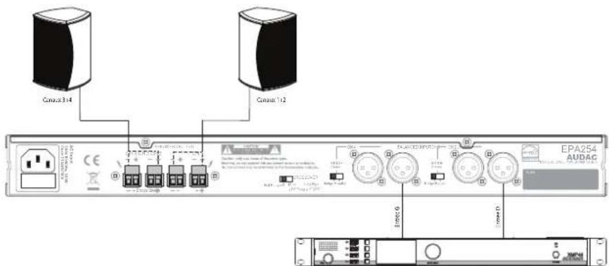 Audac EPA104 - Mode 2 canaux (bridge) : - 1