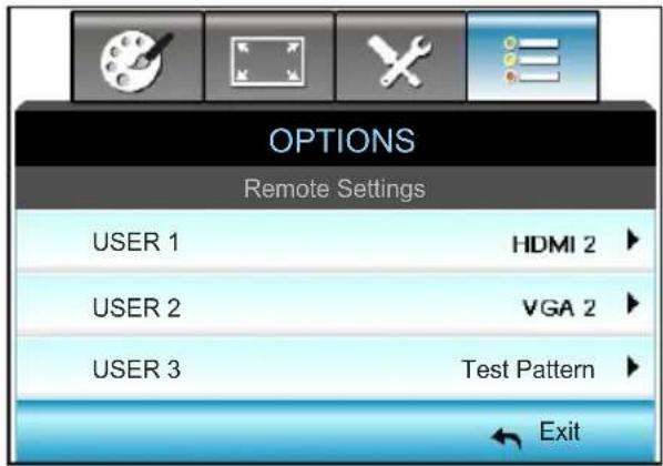OPTOMA X319UST - OPTIONS / Remote Settings - 1