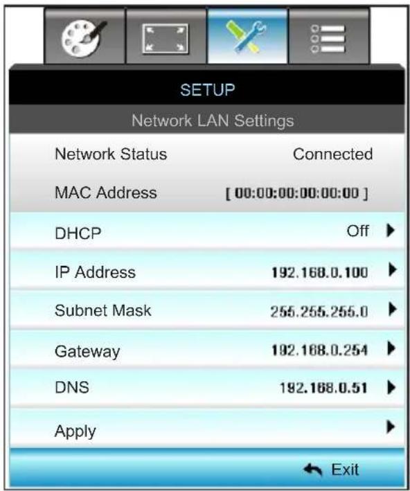 OPTOMA X319UST - SETUP / Network/LAN Settings - 1