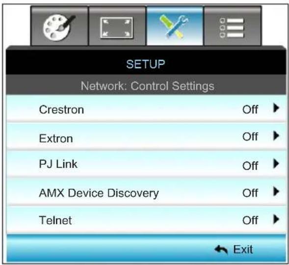OPTOMA X319UST - SETUP / Network/Control Settings - 1