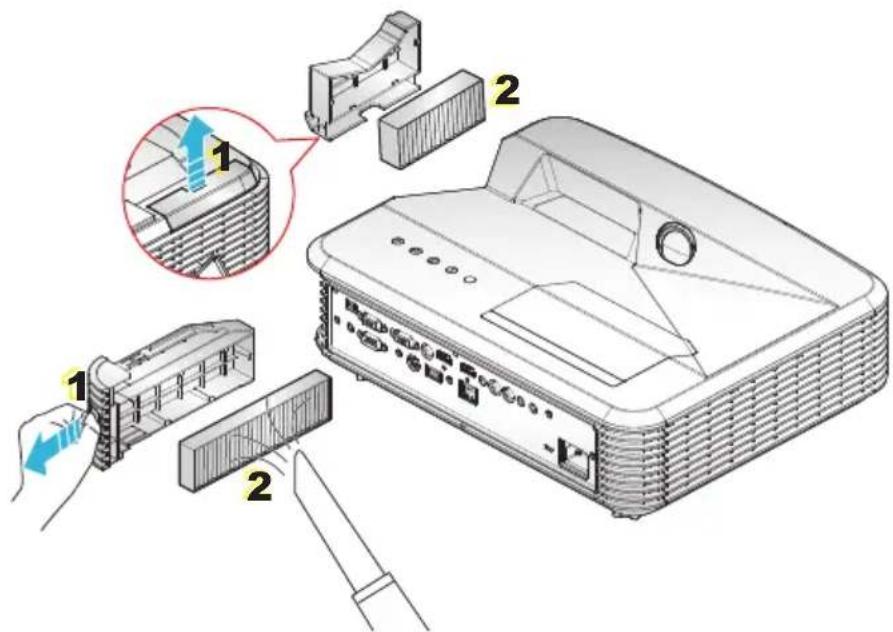 OPTOMA X319UST - Installing and Cleaning the Dust Filter - 2