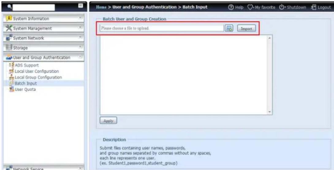 Thecus Thecus N12850 - Création d'utilisateurs et de groupes par lot - 1