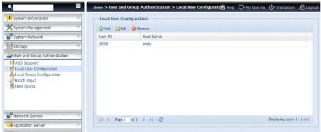 Thecus Thecus N12850 - Local User Configuration (Configuration des utilisateurs locaux) - 1