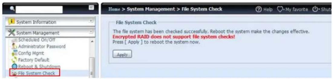Thecus Thecus N12850 - File System Check (Vérification du système de fichiers) - 1