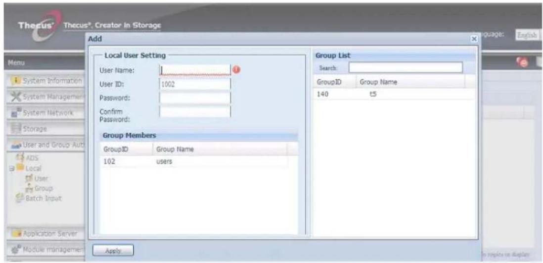 Thecus Thecus N12850 - Ajouter des utilisateurs - 1