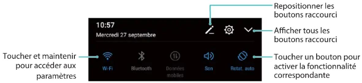 HUAWEI Y7 - Utiliser des boutons raccourci pour activer rapidement les fonctionnalités fréquemment utilisées - 1