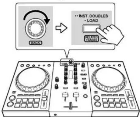 PIONEER DDJ400 - Tournez le/selecteur rotatif pour sélectionner un morceau depuis la [Collection], puis appuyez sur le bouton [LOAD] du Deck 1 (gauche). - 1