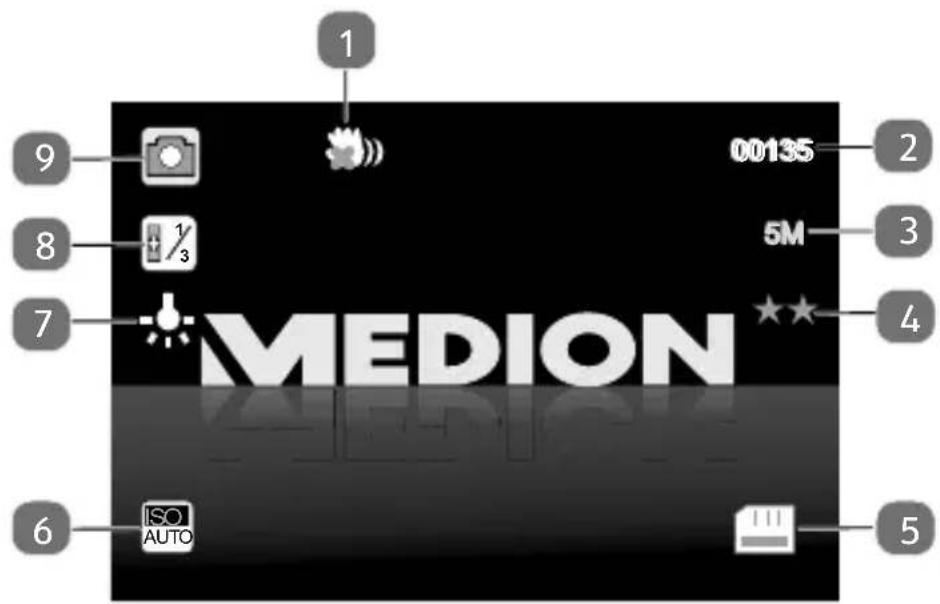 MEDION E49018 - Beispiel der Displayanzeige im Kameramodus - 1