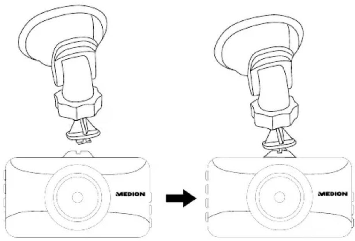 MEDION E49018 - Fixation et orientation de la dashcam sur le pare-brise - 1