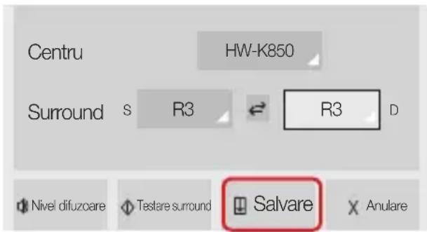Centru HW-K850 Surround S R3 R3 D Nivel difuzoare Testare surround Salvare Anulare