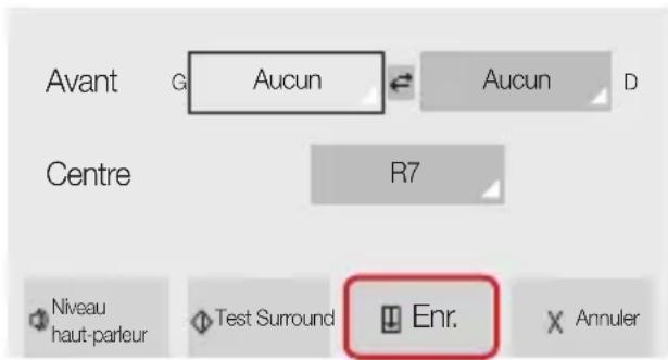 Avant G Aucun Aucun D Centre R7 Niveau haut-parleur Test Surround Enr. Annuler
