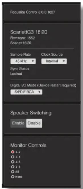 FOCUSRITE Scarlett 8i6 - Paramètres de l'interface (Device Settings) - 1
