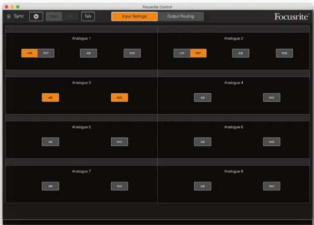FOCUSRITE Scarlett 8i6 - Paramétres d'entrée (Input Settings) - 1