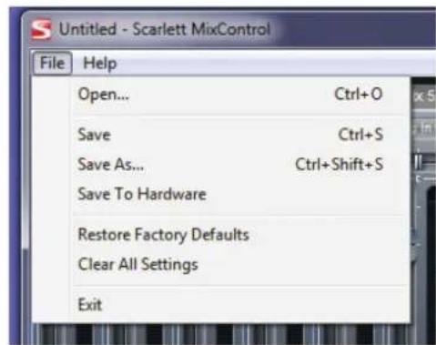 FOCUSRITE Scarlett 18i20 - Menu File (fichier) - 2