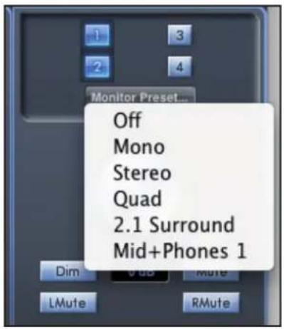 FOCUSRITE Saffire PRO 14 - Menu déroulant de préréglages d'écoute (Monitor Preset) - 1