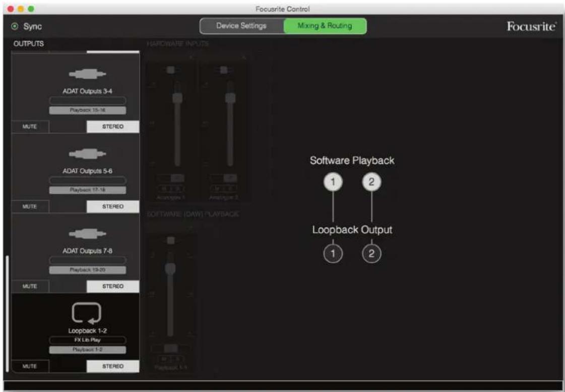 FOCUSRITE Clarett 8PreX - Emploi de la fonction de renvoi (Loopback) - 1