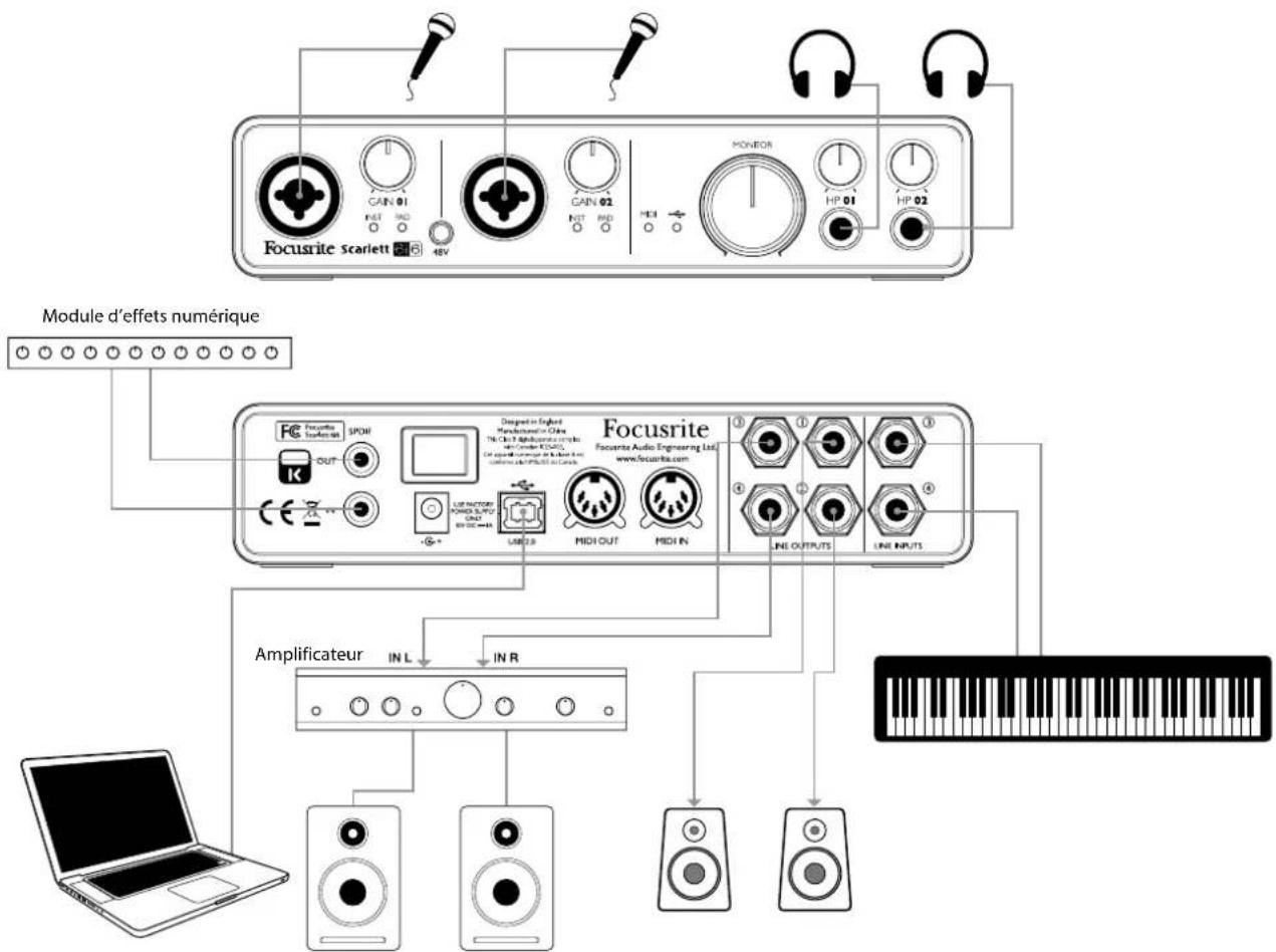 FOCUSRITE Scarlett 6i6 - Branchement de microphones et d'instruments - 1