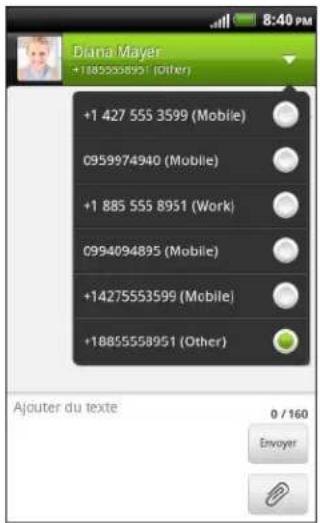 HTC Sensation XL - Répondre en utilisant un autre numéro de téléphone du contact - 1