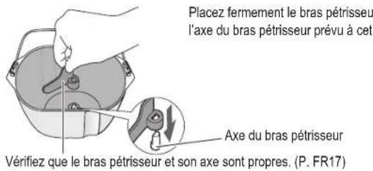 PANASONIC SDZP2000 - Ouvrez le couvercle, retirez le moule à pain (1) et placez le bras pétisseur sur l'axe du bras pétisseur prévu à cet effet. (2) - 2