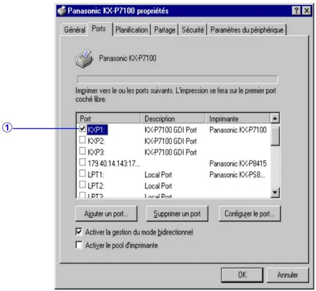 PANASONIC KXP7100 - Onglet Ports (Windows NT 4.0 / Windows 2000) - 1