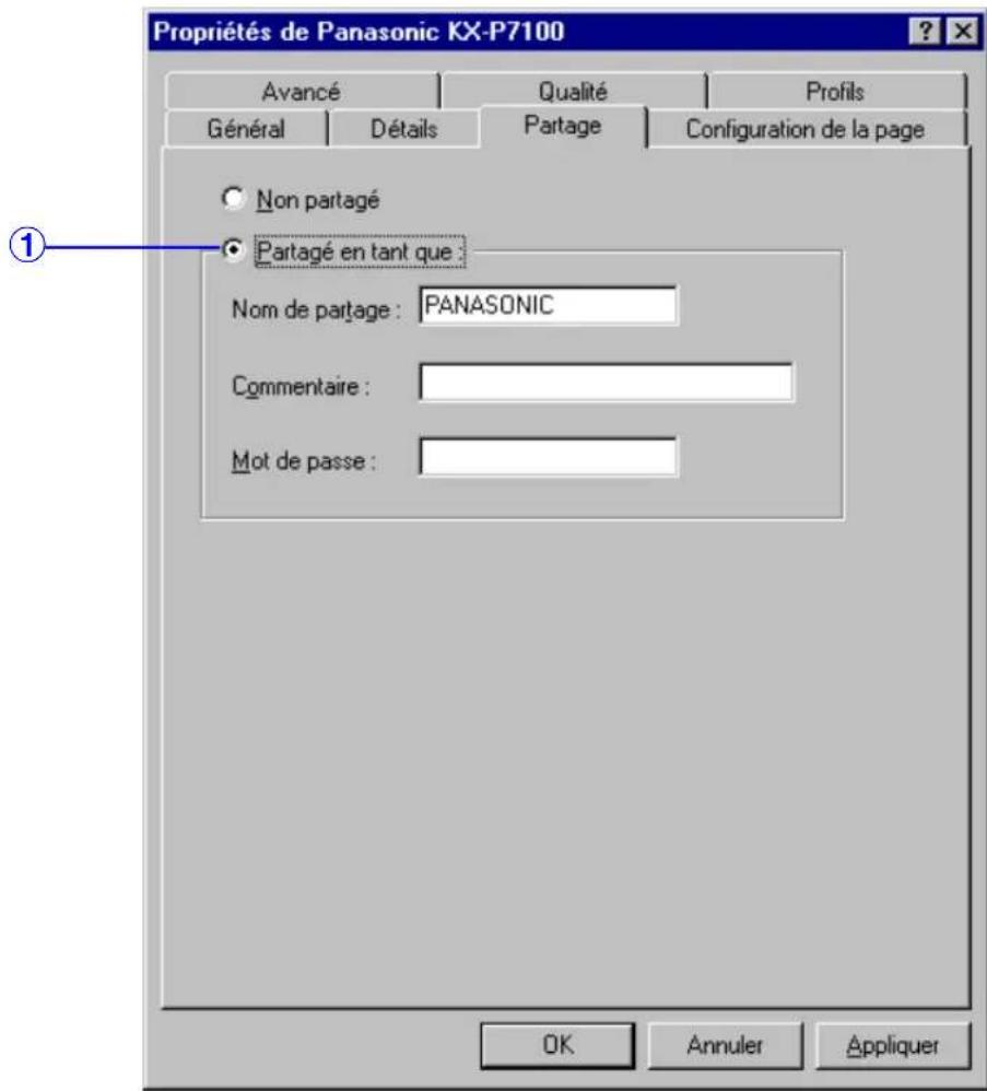 PANASONIC KXP7100 - Onglet Partage (Windows 95 / Windows 98 / Windows Me) - 1
