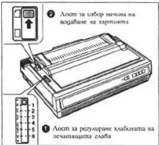 PANASONIC KXP1694 - ② Поставете лоста за избор начина на подаване на хартията в положение “☐” - 1