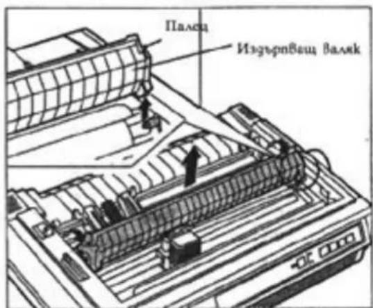 PANASONIC KXP1694 - Свалете издърпващия валяк като го хванете за двата палеца, леко го завъртите напредел, докато го почуствате свободен и след това го повдигнете. - 1