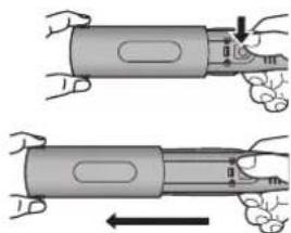 Diagram illustrating a mechanical or electrical component being inserted into a cylindrical tube, with arrows indicating direction of movement.