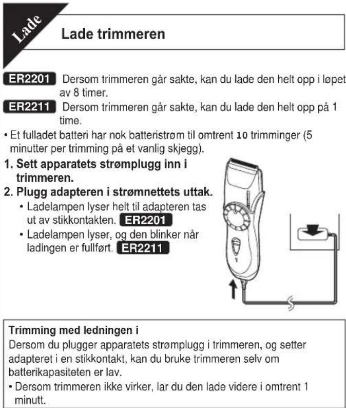 PANASONIC ER2211 - Advarsler for bruk og lagring - 1